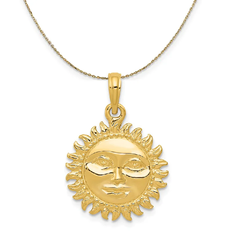 bendable chain necklace-14k Yellow Gold 17mm 3D Sun with Face Necklace