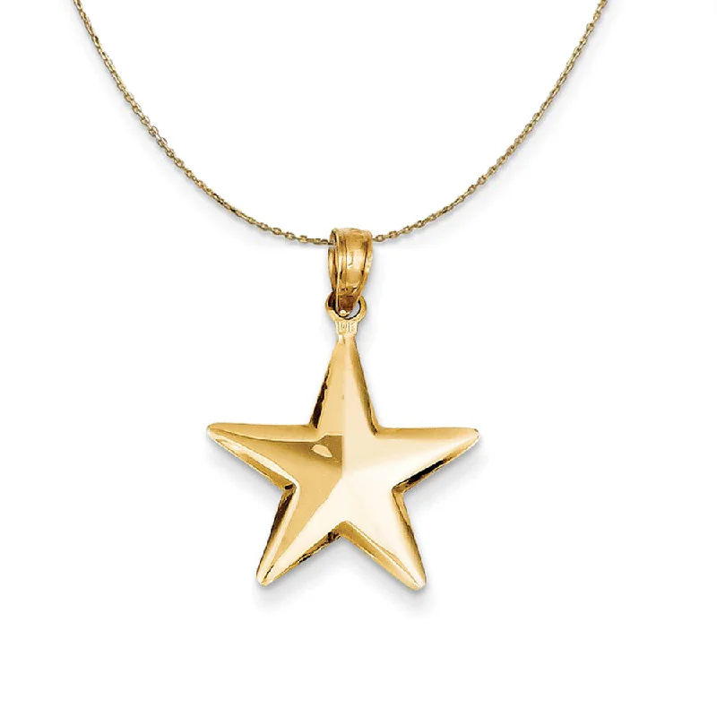 14k Yellow Gold 17mm Polished 3D Star Necklace