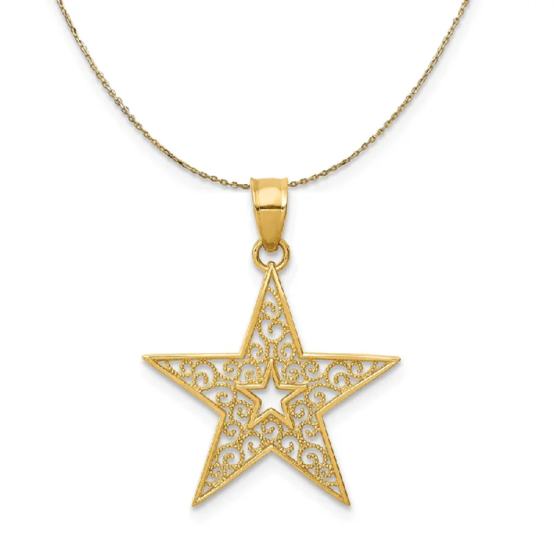 14k Yellow Gold 18mm Filigree Star Necklace