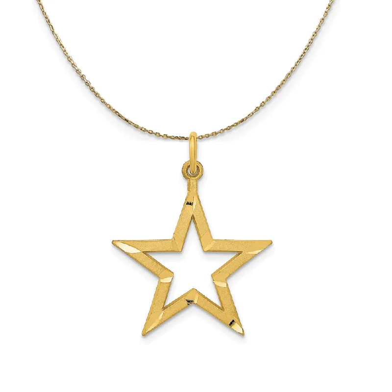 14k Yellow Gold 20mm Diamond Cut Open Star Necklace