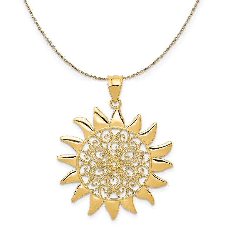 14k Yellow Gold 27mm Filigree Sun Necklace