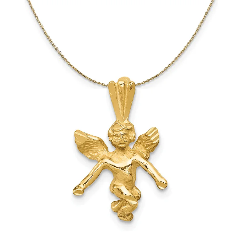 wanderlust turquoise necklace-14k Yellow Gold 3D Diamond Cut Angel Necklace