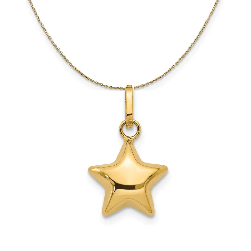 thin birthstone necklace-14k Yellow Gold 8mm Puffed Star Necklace