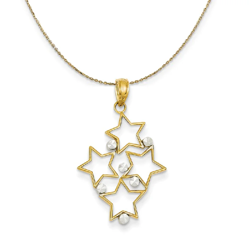 leafy-themed necklace-14k Yellow Gold and Rhodium Two Tone Star Cluster Necklace