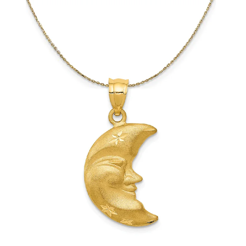 frond gold necklace-14k Yellow Gold Diamond Cut Crescent Moon Face Necklace