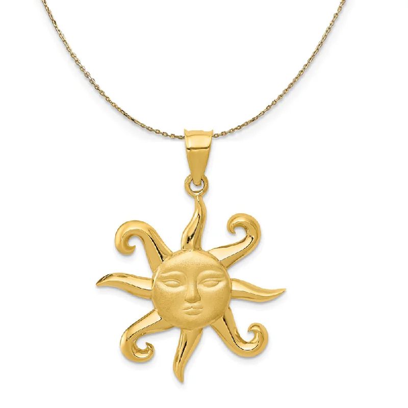 wanderlust turquoise chain necklace-14k Yellow Gold Large Satin and Polished 2D Sun Necklace