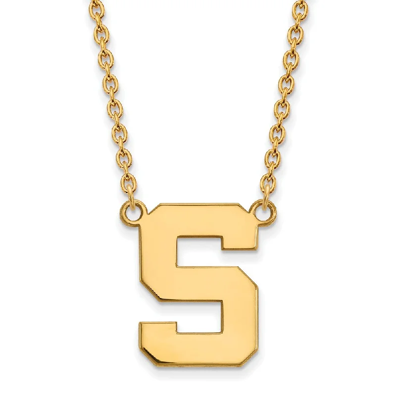 14k Yellow Gold Michigan State Large Initial S Pendant Necklace