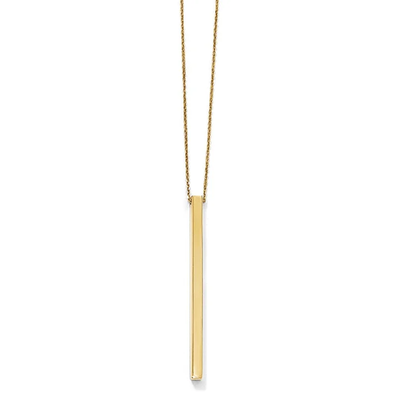 14k Yellow Gold Polished 3mm Vertical Bar Necklace, 16-18 Inch