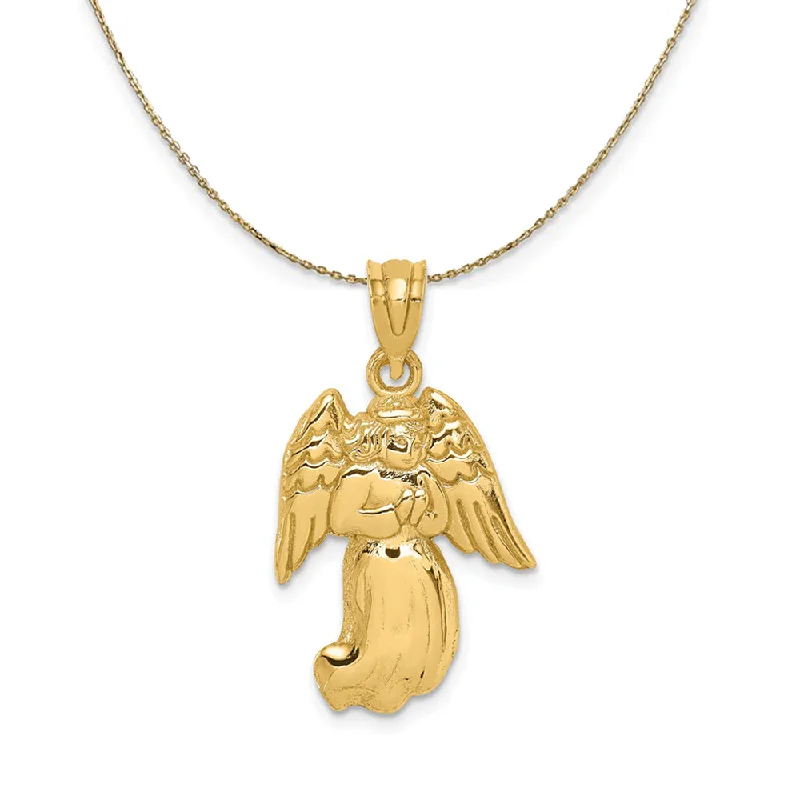 14k Yellow Gold Polished Praying Angel Necklace