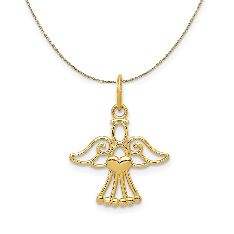 midnight diamond necklace-14k Yellow Gold Polished Small Angel with Heart Necklace