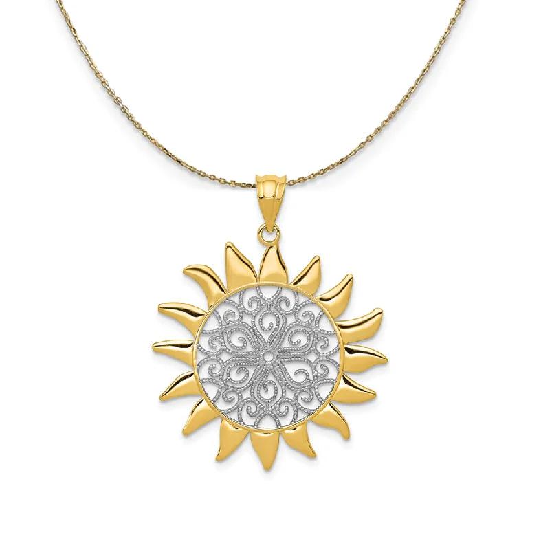 thin gemstone necklace-14k Yellow Gold & Rhodium 27mm Filigree Sun Necklace