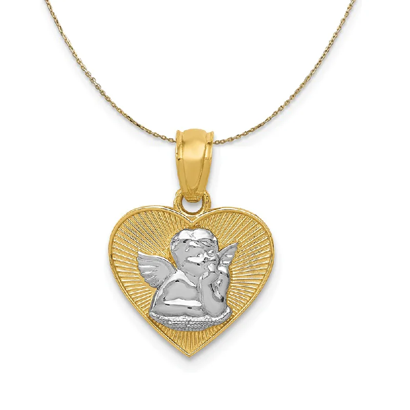 luxurious statement necklace-14k Yellow Gold & Rhodium Guardian Angel Heart Necklace