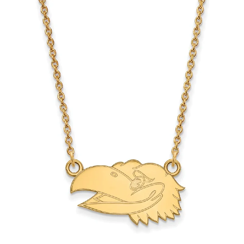 14k Yellow Gold U of Kansas Small Jayhawk Pendant Necklace