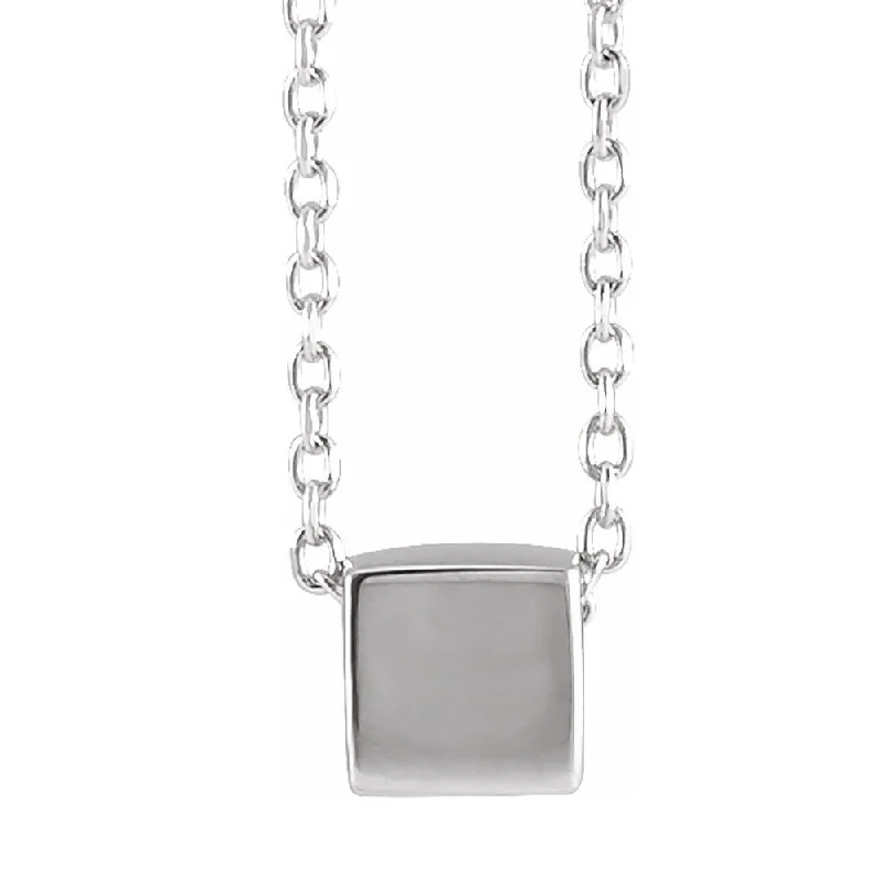 14K Yellow or White Gold Tiny 5mm Cube Necklace, 18 Inch