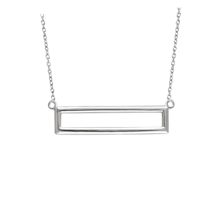 29mm Horizontal Rectangle Necklace in 14k White Gold, 16-18 Inch