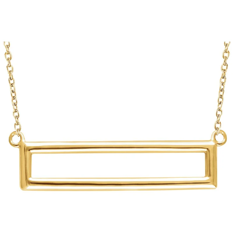 luxurious silver necklace-29mm Horizontal Rectangle Necklace in 14k Yellow Gold, 16-18 Inch