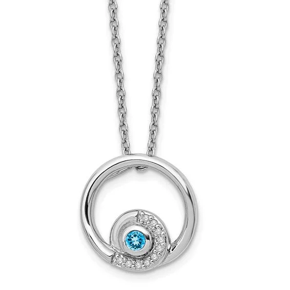 Blue Topaz & .05 Ctw Diamond Circle Sterling Silver Necklace, 18-20 In