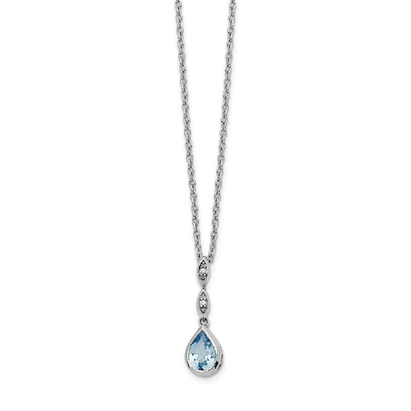 wanderlust layered necklace-Blue Topaz Teardrop & Diamond Adj. Necklace in Rhodium Plated Silver