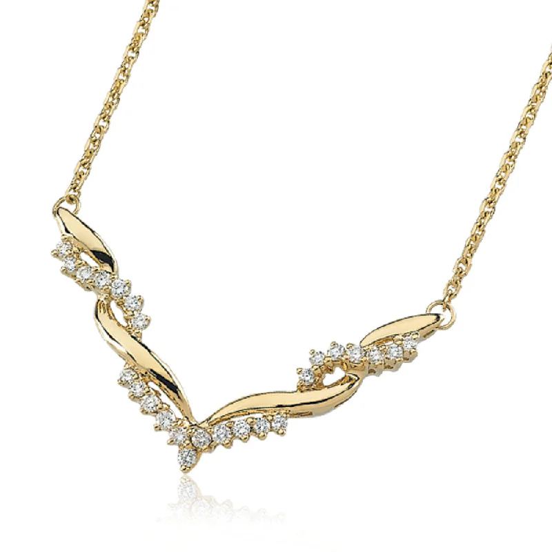 leafy-inspired necklace-Diamond and Gold Twirl Necklace in 14k Yellow Gold - 16 Inch