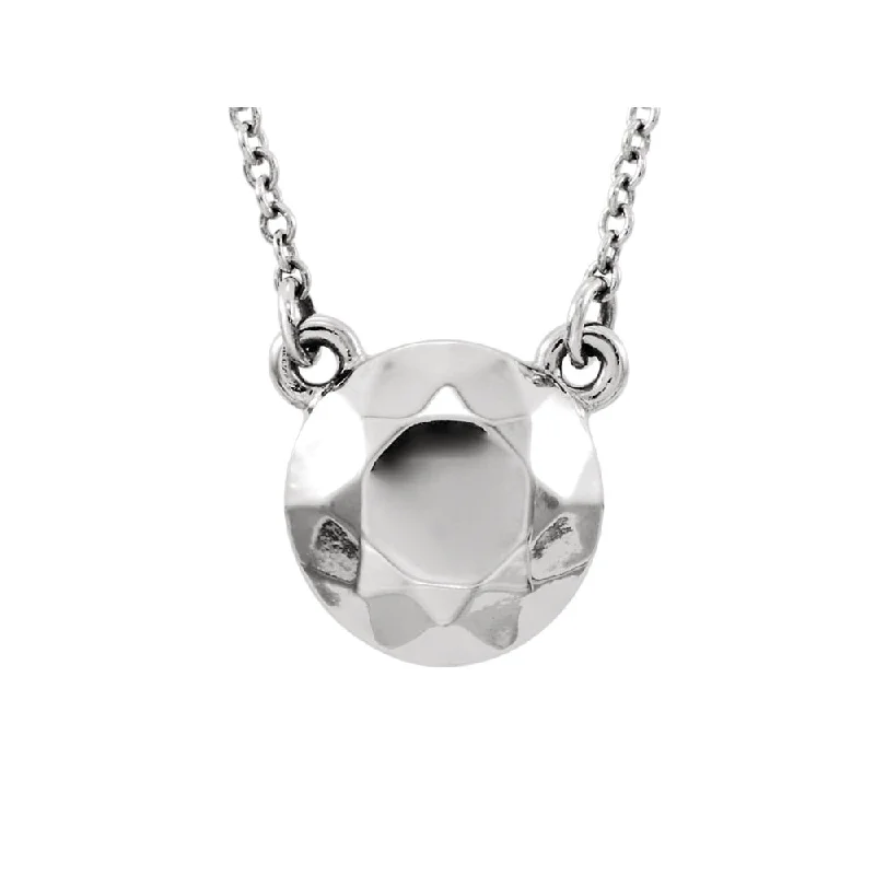 stamped monogram necklace-Faceted 9mm Circle Necklace in 14k White Gold, 16.5 Inch