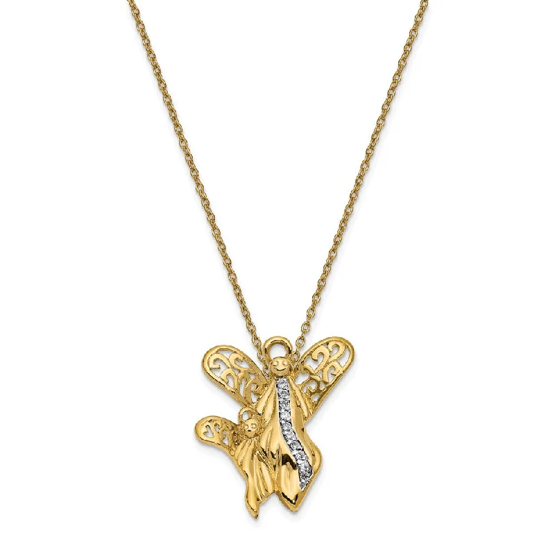 Gold Tone Plated Sterling Silver & CZ Angel of Motherhood Necklace