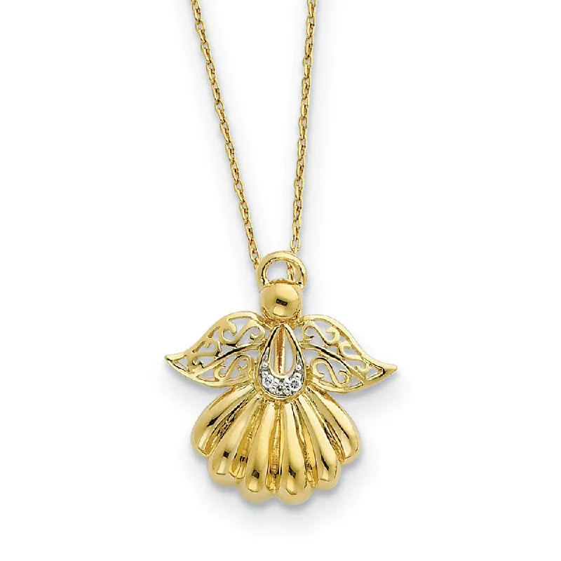 Gold Tone Plated Sterling Silver & CZ Angel of Remembrance Necklace