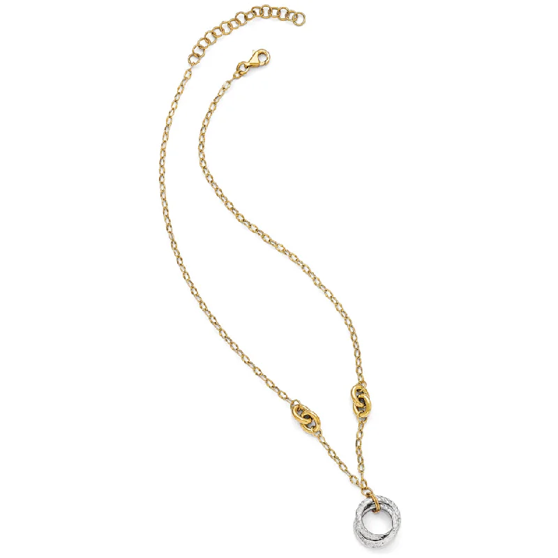 retro-style necklace-Italian Entwined Circle 14k Two Tone Gold Necklace, 16-18 Inch