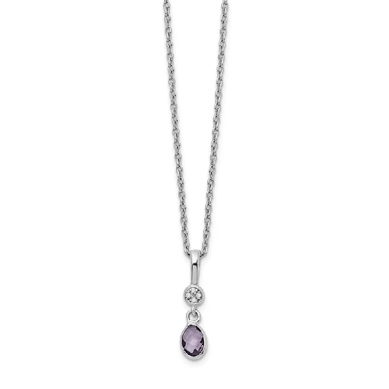 flow gemstone necklace-Oval Amethyst & Diamond Necklace in Rhodium Plated Silver, 18-20 Inch