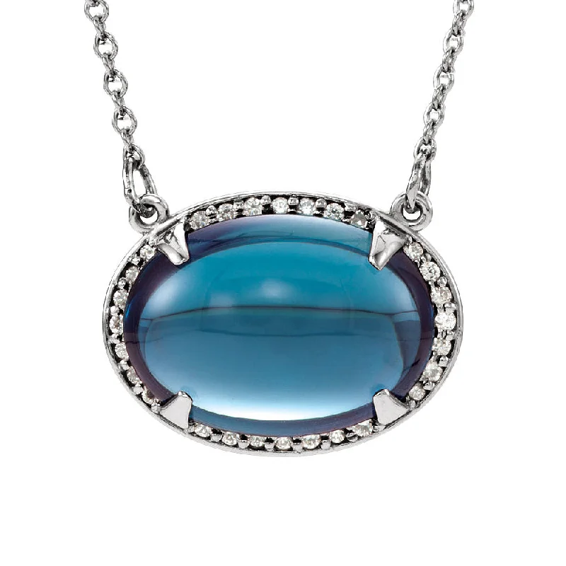 Oval London Blue Topaz .08 Ctw Diamond 14k White Gold Necklace, 16 In