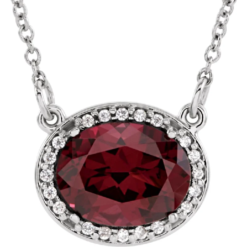 Oval Rhodolite Garnet & .05 Ctw Diamond 14k White Gold Necklace, 16 In