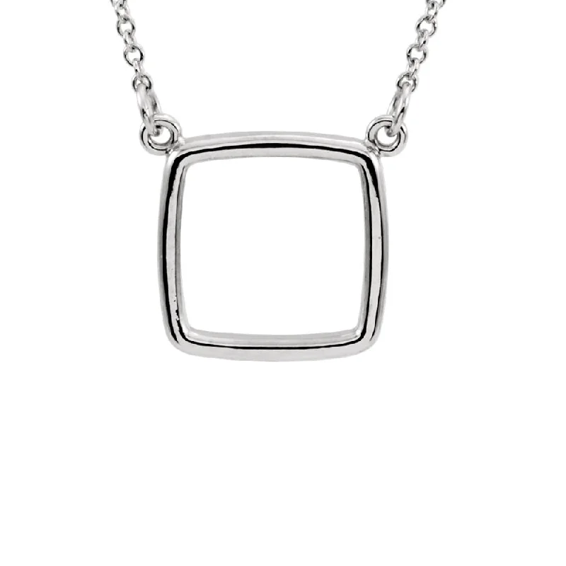 Polished 13mm Cushion Square Necklace in 14k White Gold, 16 Inch