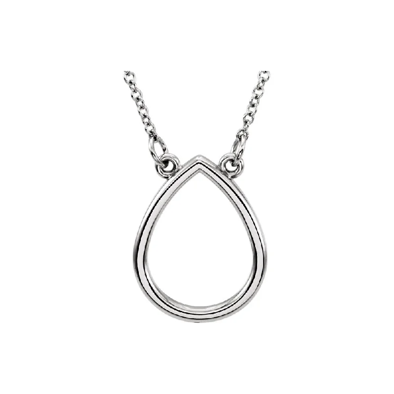 frond drop necklace-Polished 15mm Open Teardrop Necklace in 14k White Gold, 16 Inch