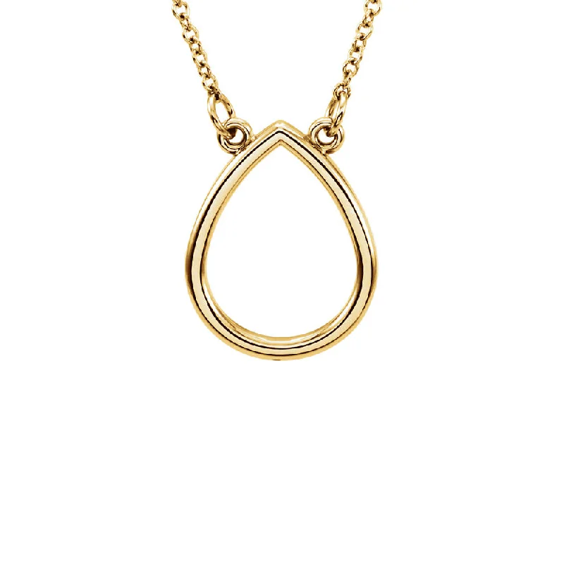 thin birthstone necklace-Polished 15mm Open Teardrop Necklace in 14k Yellow Gold, 16 Inch