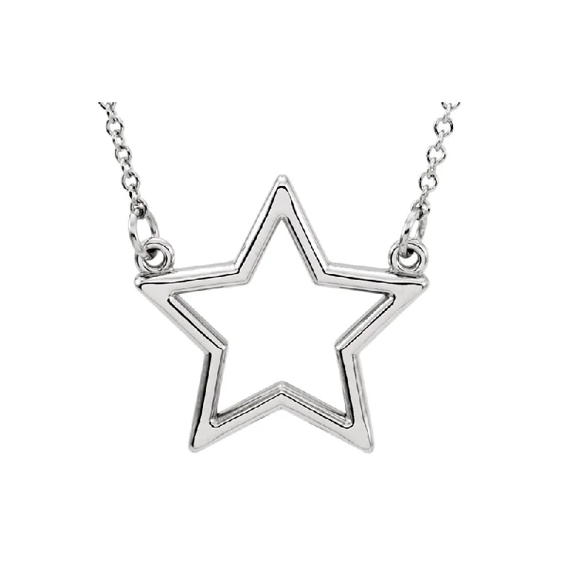 chiseled diamond necklace-Polished 16mm Star Necklace in 14k White Gold, 16 Inch