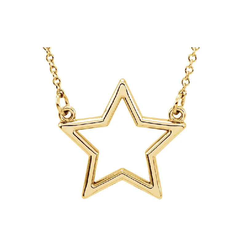 leafy-inspired necklace-Polished 16mm Star Necklace in 14k Yellow Gold, 16 Inch