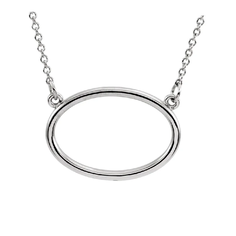 Polished 19mm Horizontal Oval Necklace in 14k White Gold, 16 Inch