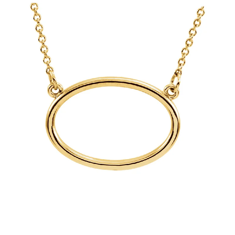 ten-gem layered necklace-Polished 19mm Horizontal Oval Necklace in 14k Yellow Gold, 16 Inch