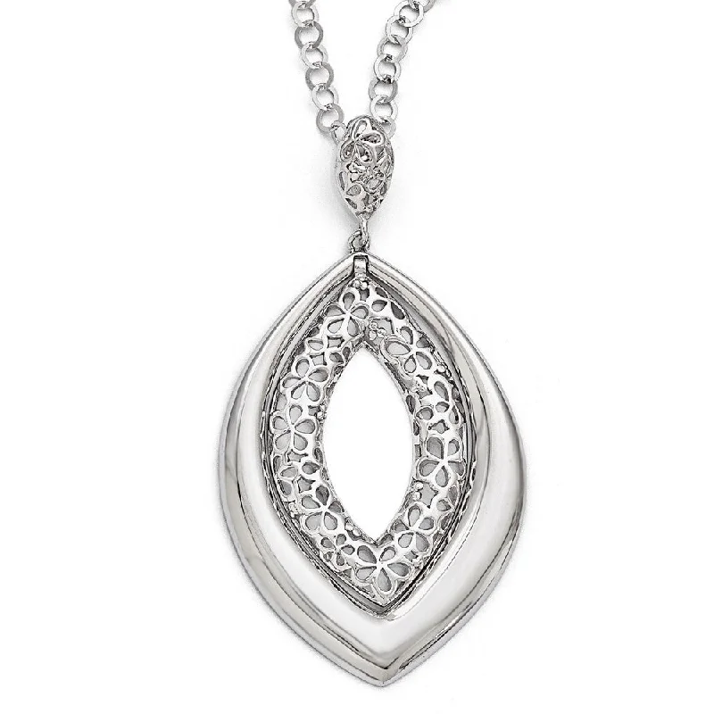 urban midnight necklace-Polished and Floral Marquise Shaped Necklace in Sterling Silver, 18 in