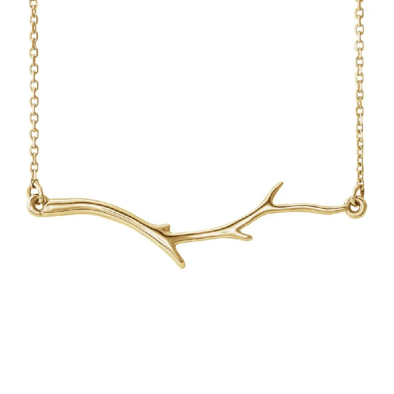 pewter promise necklace-Polished Branch Necklace in 14k Yellow Gold, 18 Inch