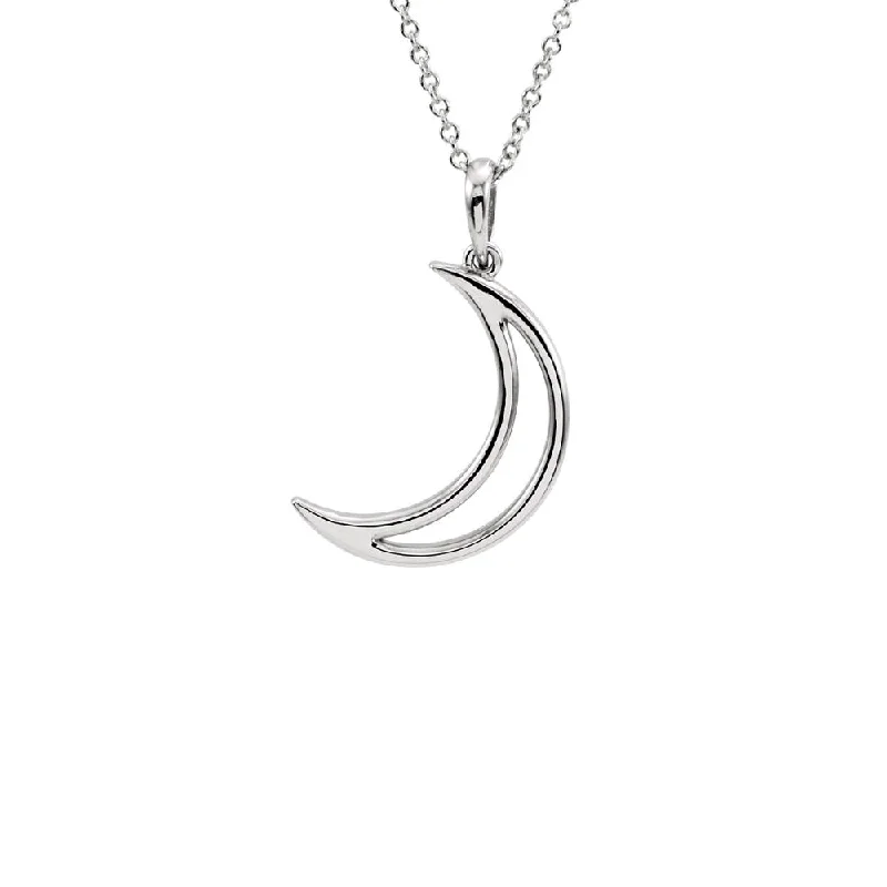 Polished Crescent Moon Necklace in 14k White Gold, 16 Inch