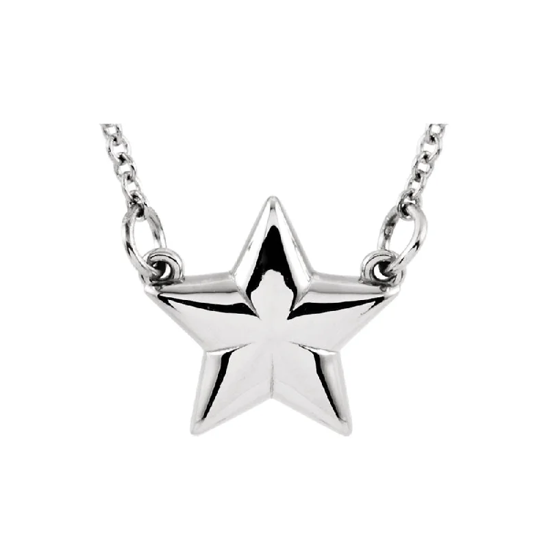 vintage pearl necklace-Polished Small Star Necklace in 14k White Gold, 18 Inch