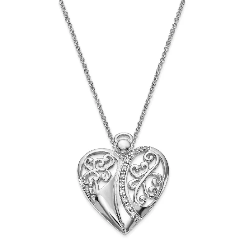 Rhodium Plated Sterling Silver & CZ Angel of Love Necklace, 18 Inch