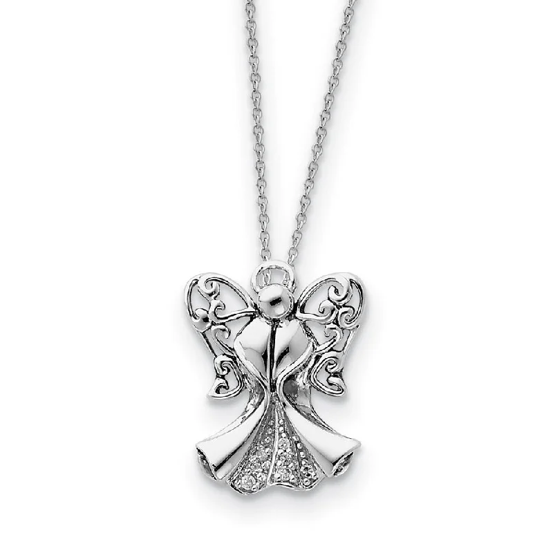 flow-shaped necklace-Rhodium Plated Sterling Silver & CZ Angel of Strength Necklace, 18in