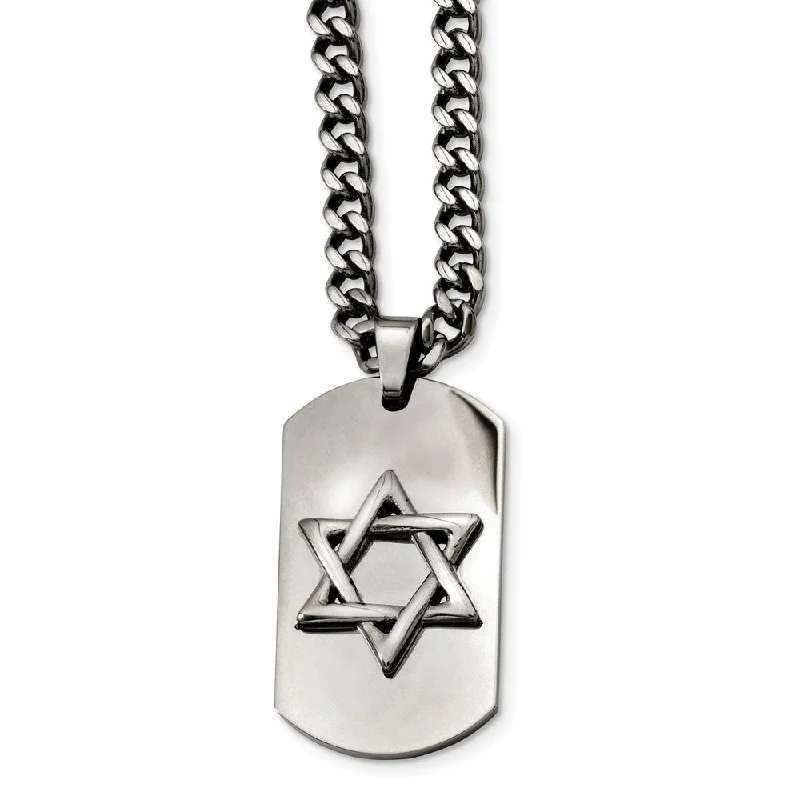 frond gold necklace-Stainless Steel Star of David Dog Tag Necklace - 24 Inch