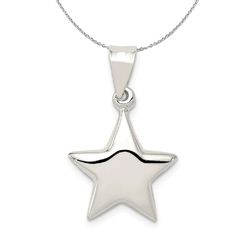 wanderlust layered necklace-Sterling Silver 15mm Polished 3D Hollow Star Necklace