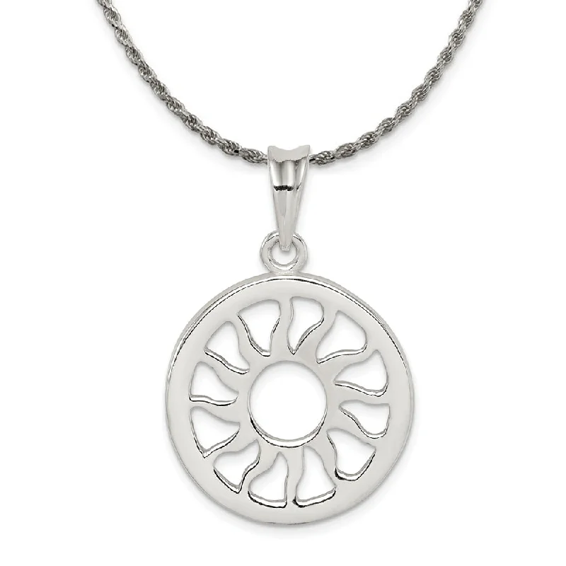 Sterling Silver 24mm Polished Sun Pendant Necklace