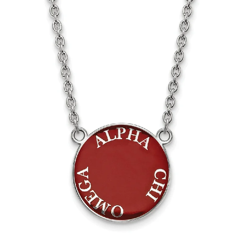 frond stamped necklace-Sterling Silver Alpha Chi Omega Large Enamel Disc Necklace