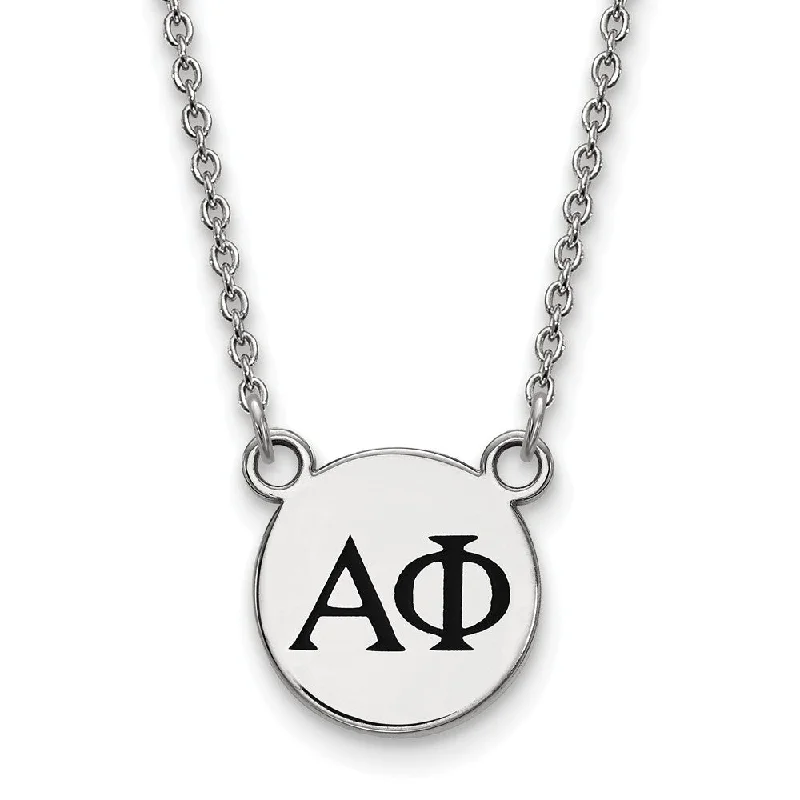 Sterling Silver Alpha Phi Small Black Enamel Greek Letters Necklace