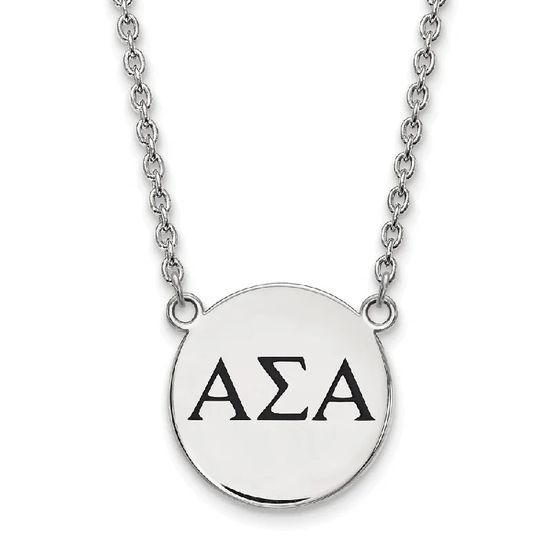 Sterling Silver Alpha Sigma Alpha Large Enamel Greek Letters Necklace