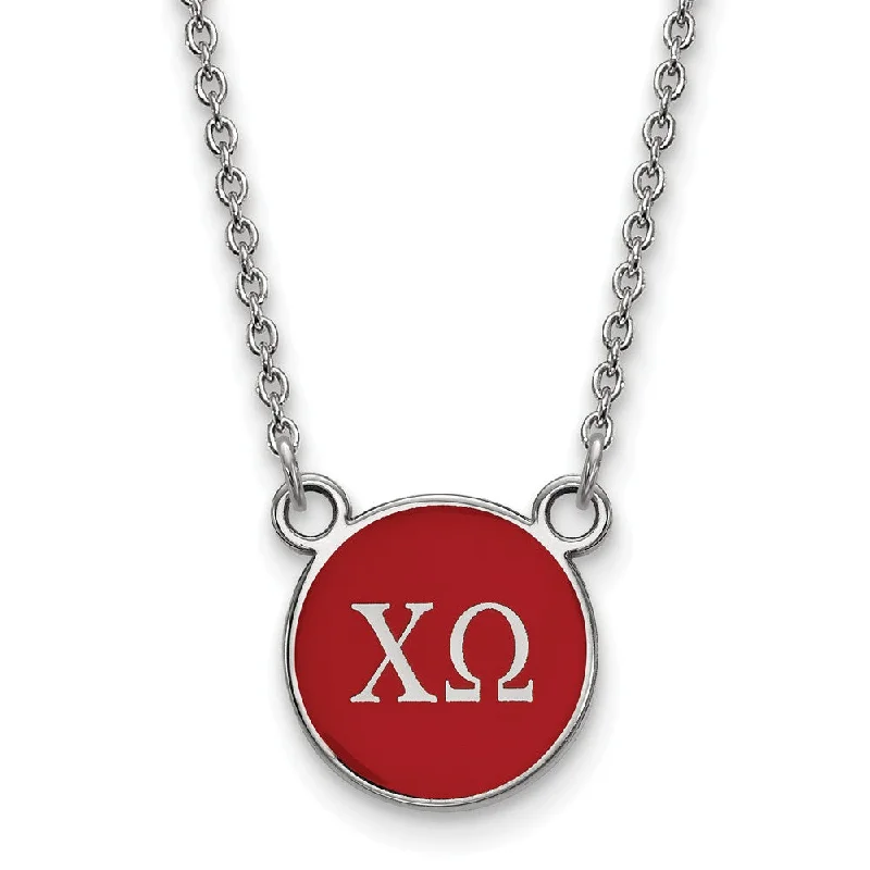 Sterling Silver Chi Omega Small Red Enamel Disc Necklace